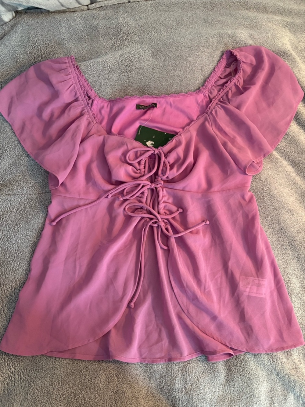 NWT Wild Fable Open Tie Front Flutter Sleeve Top Sheer Small Vibrant Purple Chic